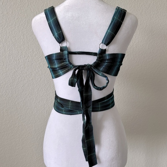 FOR LOVE AND LEMONS Avery Bra Top in Green Plaid Sz. Large - Picture 12 of 12